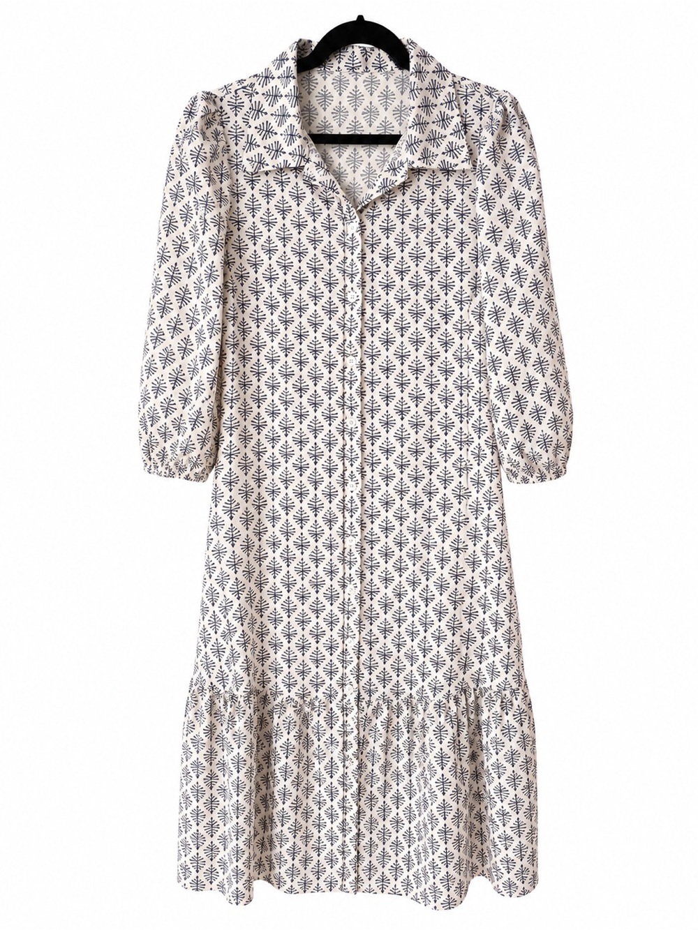 SHEIN Cream & Sage Printed Midi Shirt Dress – Western Boho Style